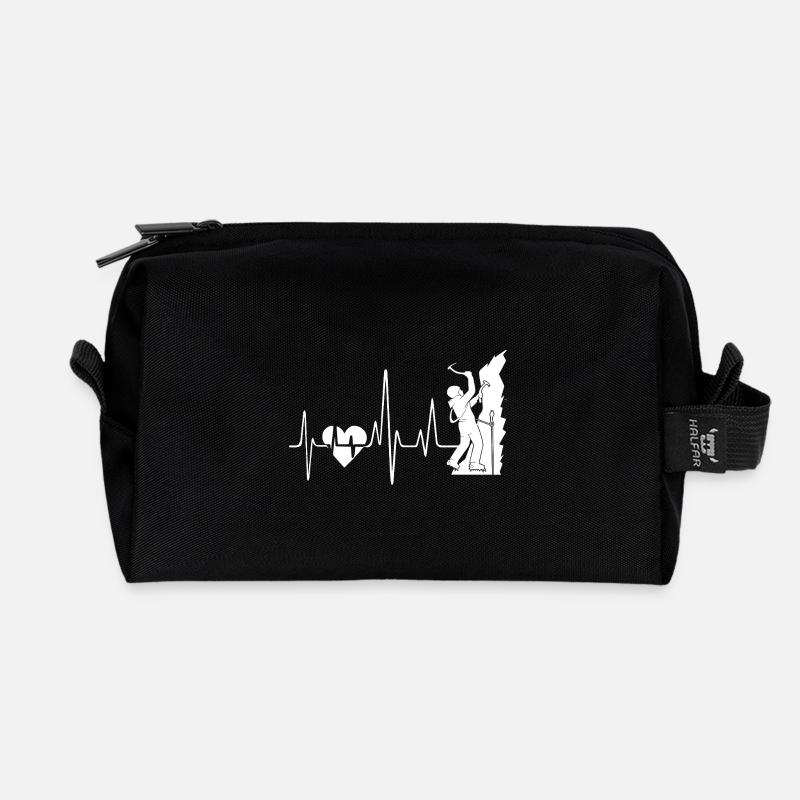 Rock Climbing Heartbeat - Recycled Toiletry Zip Bag - black