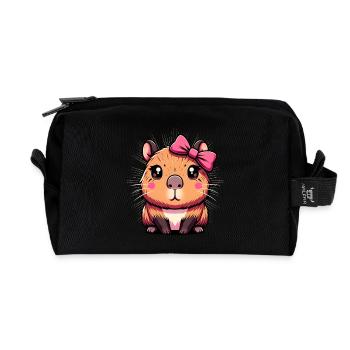 Cute Capybara Pink Bow Capybara - Recycled Toiletry Zip Bag - black - Front