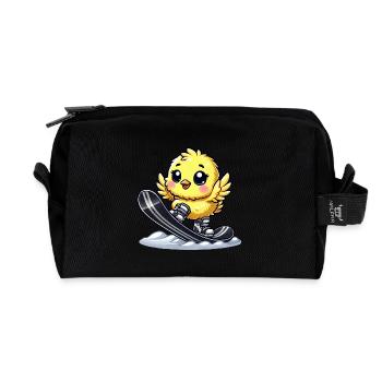 Süßes Huhn Snowboard Cartoon Wintersport - Recycelte Kulturtasche - Schwarz - Vorne