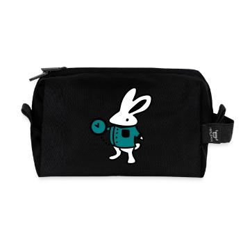 Kaninchen + Uhr - Recycelte Kulturtasche - Schwarz - Vorne