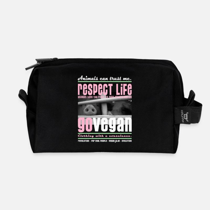 RESPECT LIFE - GO VEGAN - Recycelte Kulturtasche - Schwarz