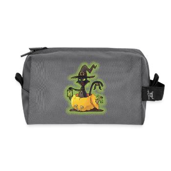 Halloween Black Witch Cat in Pumpkin - Recycled Toiletry Zip Bag - anthracite - Front