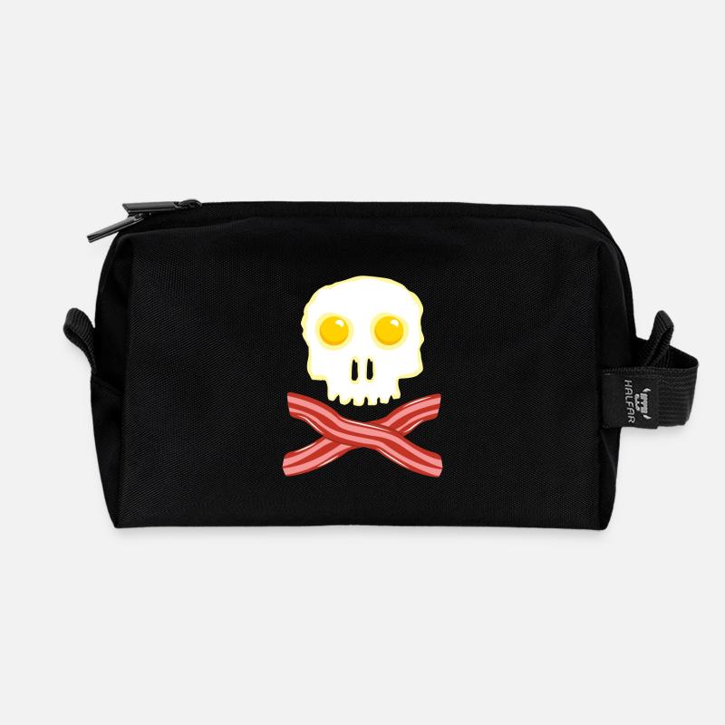 Bacon et oeufs Skull Skull - Oeufs de bacon - Trousse de toilette en tissu recyclé - noir