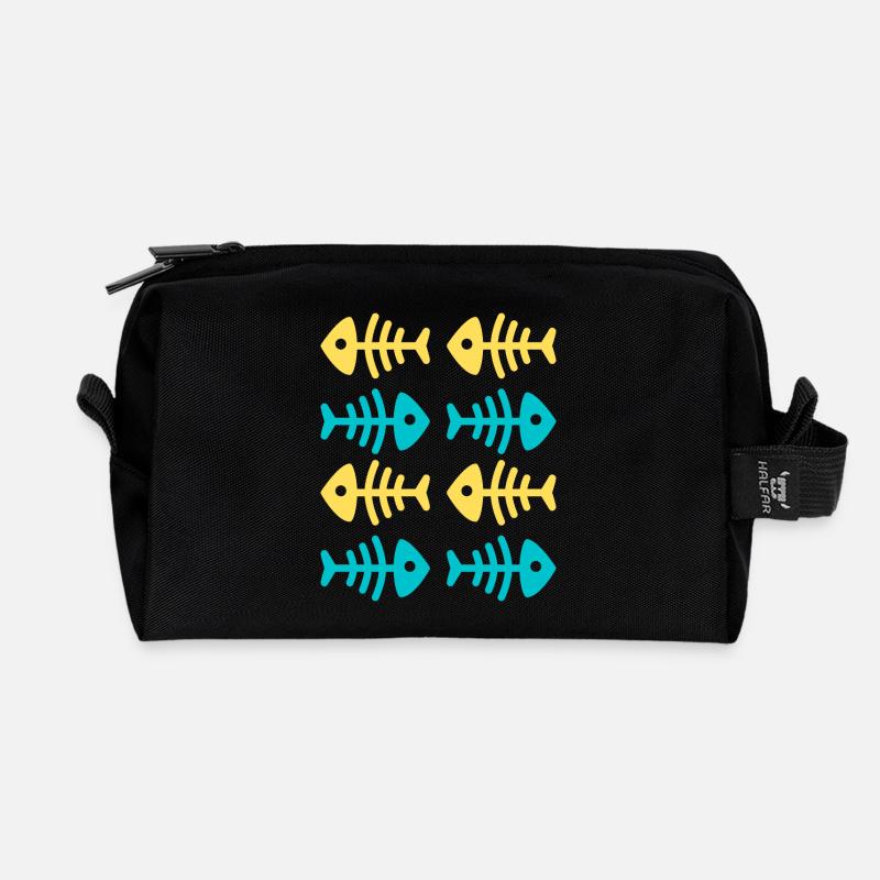 Fun und bunte Sardinenskelett - Kook Art - Recycelte Kulturtasche - Schwarz