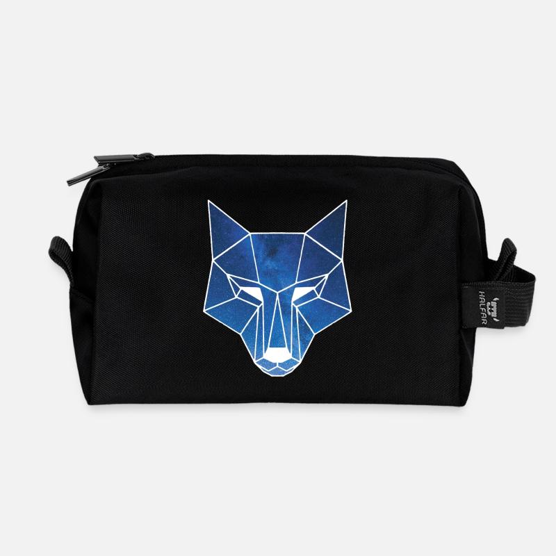 Weißer Wolf und Sternenhimmel - Recycelte Kulturtasche - Schwarz