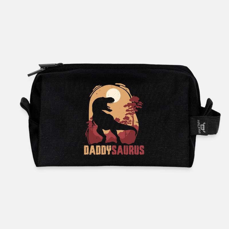 Daddysaurus Sunset Silhouette - Recycled Toiletry Zip Bag - black