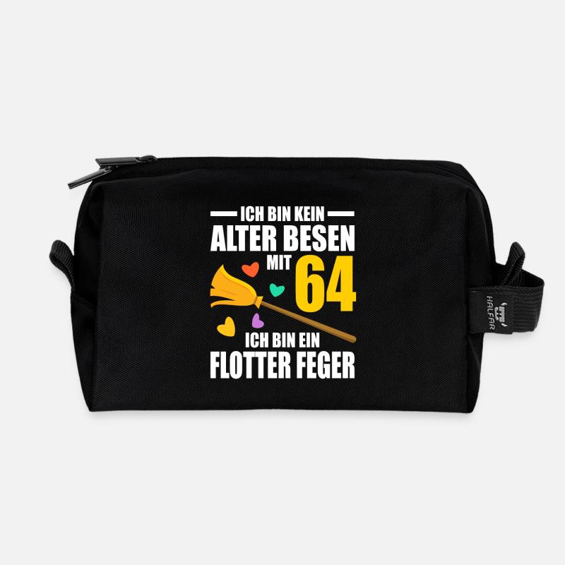 Alter Besen Junger Feger 64 Jahre 64. Geburtstag - Recycelte Kulturtasche - Schwarz