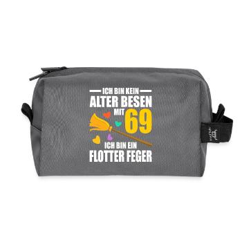 Alter Besen Junger Feger 69 Jahre 69. Geburtstag - Recycelte Kulturtasche - Anthrazit - Vorne