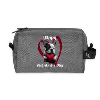 Happy Valentins Day French Bulldog - Recycelte Kulturtasche - Anthrazit - Vorne