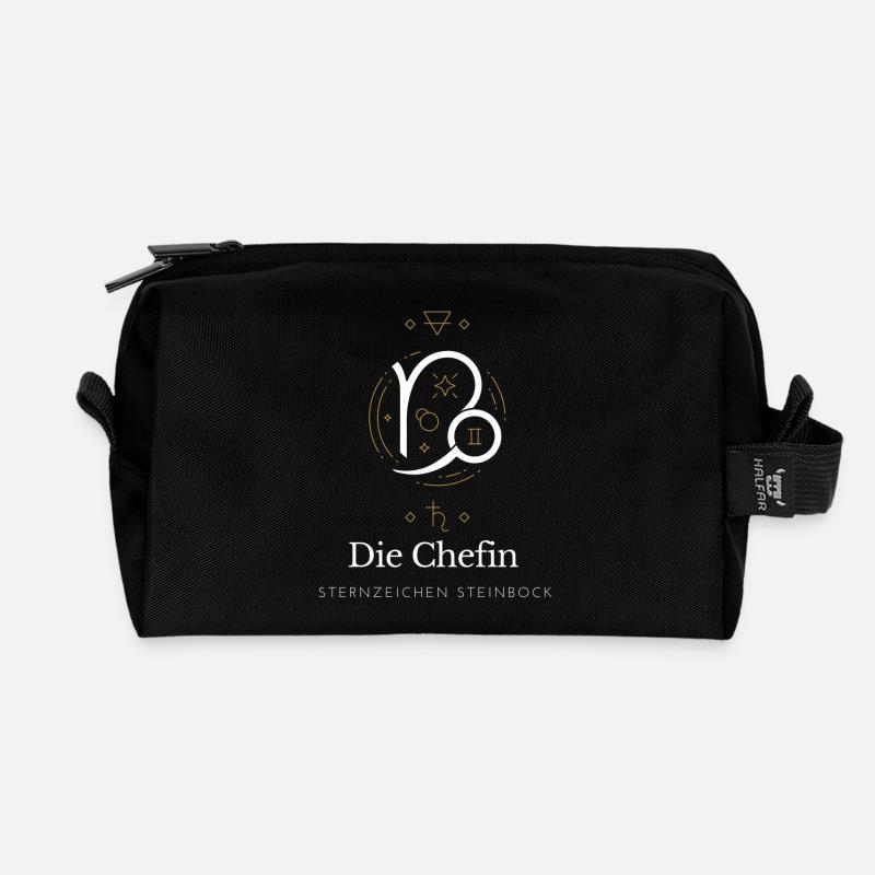 Steinbock Chefin Stil Grafik - Recycelte Kulturtasche - Schwarz