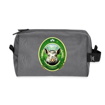 Glücksschwein mit Kleeblätter - Recycelte Kulturtasche - Anthrazit - Vorne