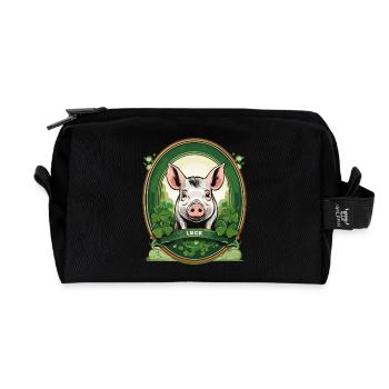 Glücksschwein mit Kleeblätter - Recycelte Kulturtasche - Schwarz - Vorne