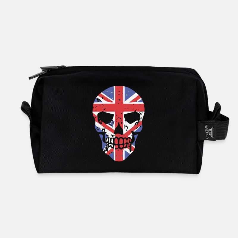 Skull with Union Jack Overlay - Recycled Toiletry Zip Bag - black