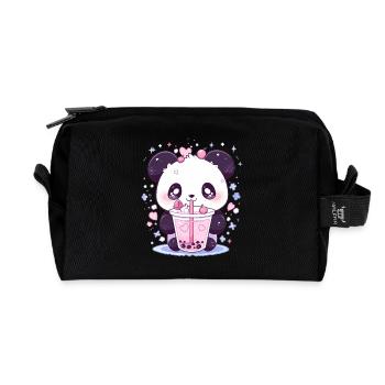 Kawaii Panda trinkt Boba Bubble Tea Chibi - Recycelte Kulturtasche - Schwarz - Vorne