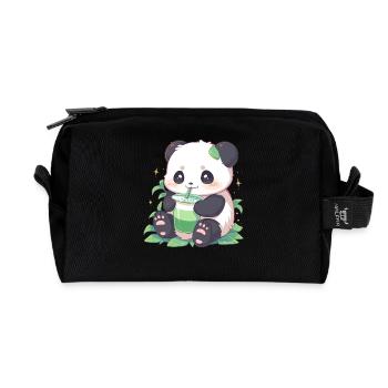 Kawaii Panda trinkt Boba Bubble Tea Chibi - Recycelte Kulturtasche - Schwarz - Vorne