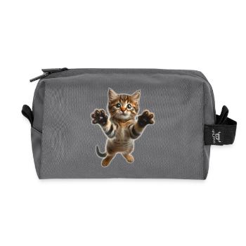 Cute jumping little cat - Recycled Toiletry Zip Bag - anthracite - Front