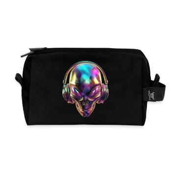 Chromatischer Alien-Kopf mit Kopfhörern - Recycelte Kulturtasche - Schwarz - Vorne