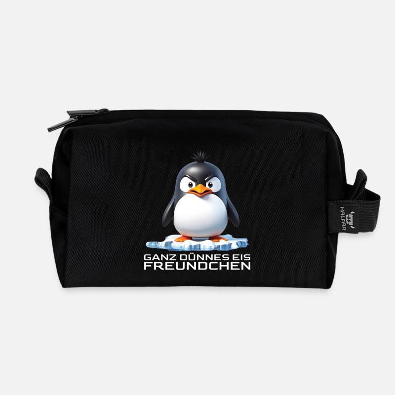 Ganz dünnes Eis Freundchen Pinguin - Recycelte Kulturtasche - Schwarz