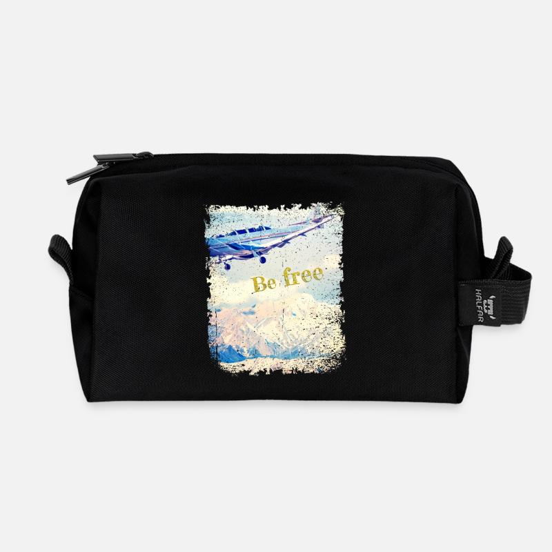 Be free - Old Airplane - Vintage Look - Recycelte Kulturtasche - Schwarz