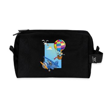 Junge in einem Heißluftballon und einem blauen Flugzeug - Recycelte Kulturtasche - Schwarz - Vorne