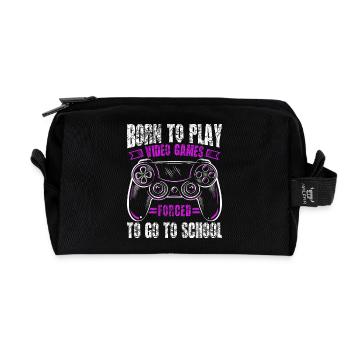 Born to gamble, forced to go to school, gaming - Recycled Toiletry Zip Bag - black - Front