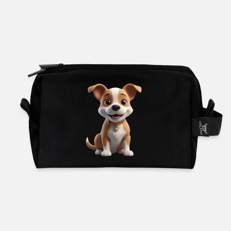 Süßes Hündchen mit Herzchen - Recycelte Kulturtasche - Schwarz