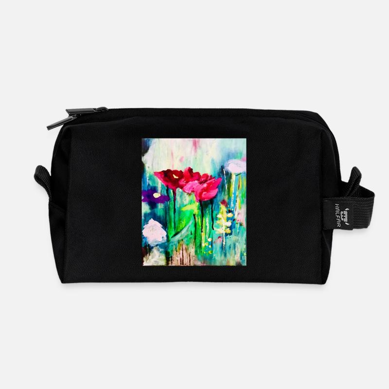 Aquarellblumen im Farbmeer - Recycelte Kulturtasche - Schwarz