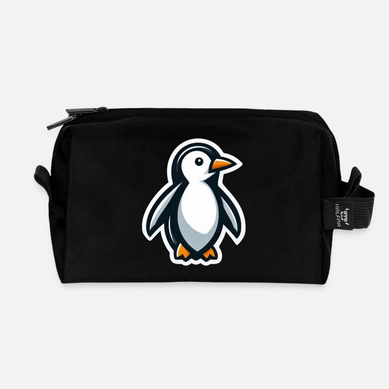 Süßer Pinguin Cartoon Minimalistisch - Recycelte Kulturtasche - Schwarz