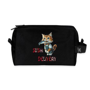 Chat avec du poisson dans la gueule - Trousse de toilette en tissu recyclé - noir - Devant