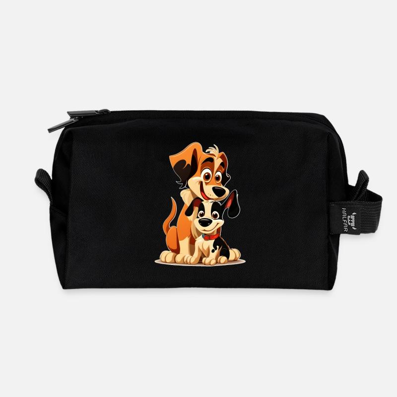 Verspielte Hunde Glückliches Welpen und Elternduo - Recycelte Kulturtasche - Schwarz