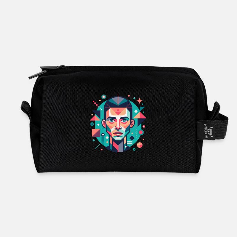 Geometric Face Portrait - Recycled Toiletry Zip Bag - black