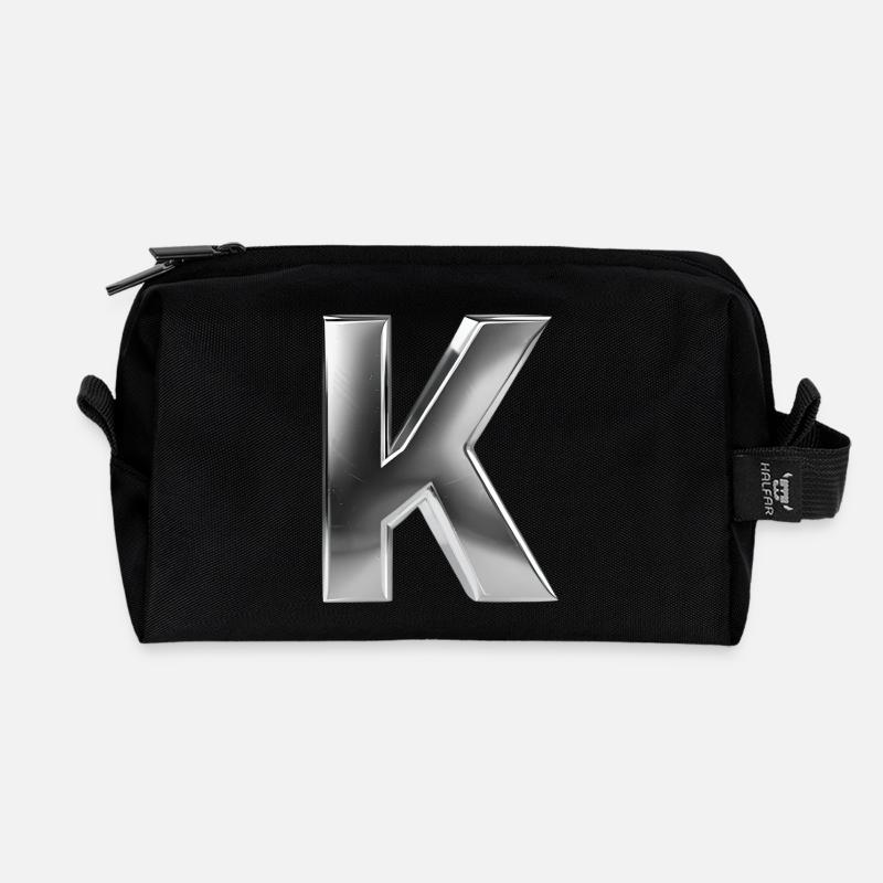 Chrome ,, K " Metallic - Recycled Toiletry Zip Bag - black