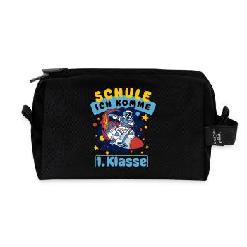 Einschulung Schulkind 1. Klasse Astronaut Weltall - Recycelte Kulturtasche - Schwarz - Vorne