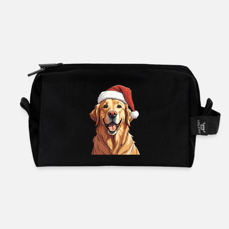 Golden Retriever trägt eine Nikolausmütze - Recycelte Kulturtasche - Schwarz