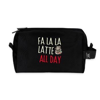 Fa la la Latte den ganzen Tag!, Weihnachtskaffee - Recycelte Kulturtasche - Schwarz - Vorne