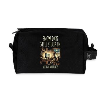 Snow Day is stuck in virtual meetings remote work - Recycled Toiletry Zip Bag - black - Front