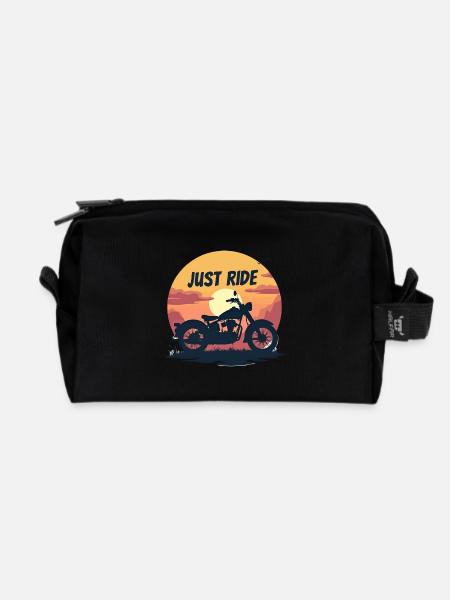Just Ride motorcycle. Vintage sunset. - Recycled Toiletry Zip Bag - black