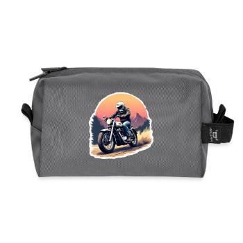 Motocyclette. Motards au look rétro. - Trousse de toilette en tissu recyclé - anthracite - Devant