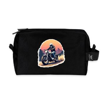 Motorcycle. Bikers in retro look. - Recycled Toiletry Zip Bag - black - Front