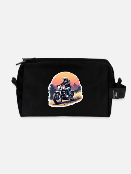 Motorcycle. Bikers in retro look. - Recycled Toiletry Zip Bag - black