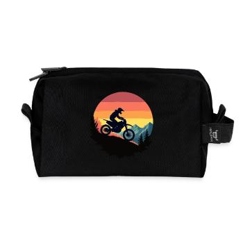 Motocyclette. Motards au look rétro. - Trousse de toilette en tissu recyclé - noir - Devant