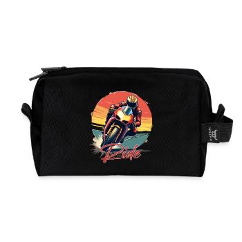 Motocyclette. Motards au look rétro. Courir. - Trousse de toilette en tissu recyclé - noir - Devant