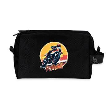 Motocyclette. Motards au look rétro. Courir. - Trousse de toilette en tissu recyclé - noir - Devant