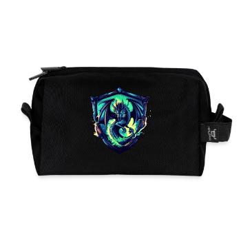 Mystical Dragon in the Shield - SciFi - Desing - Recycled Toiletry Zip Bag - black - Front