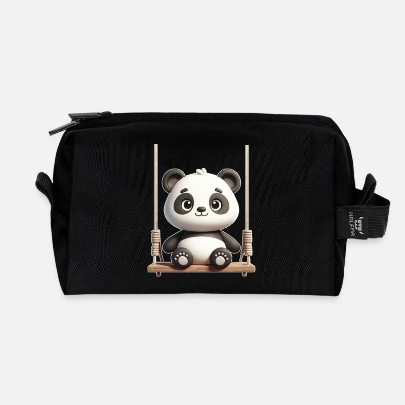 Süßer Panda Schaukel Cartoon - Recycelte Kulturtasche - Schwarz