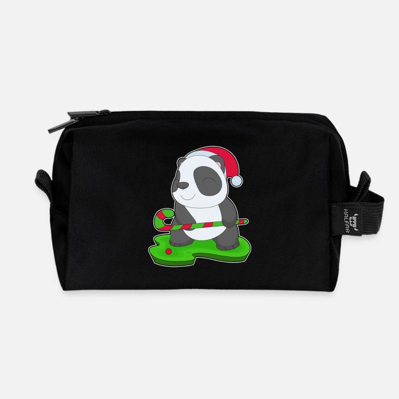 Panda Weihnachten Hockey - Recycelte Kulturtasche - Schwarz