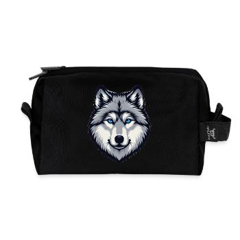Blau äugiger Wolf Kopf - Recycelte Kulturtasche - Schwarz - Vorne