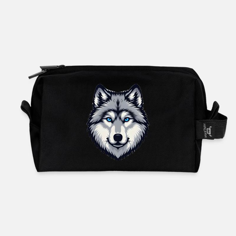 Blau äugiger Wolf Kopf - Recycelte Kulturtasche - Schwarz