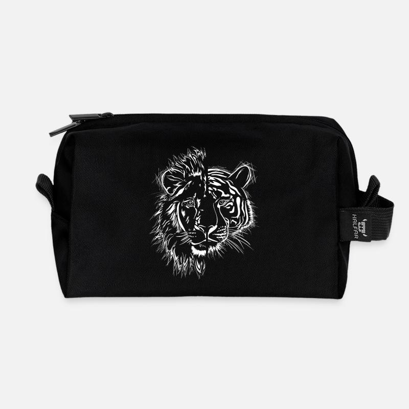 halb Löwe halb Tiger - Recycelte Kulturtasche - Schwarz