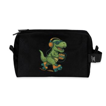 "Retro Rex – Dino on Wheels" T-Shirt - Recycled Toiletry Zip Bag - black - Front